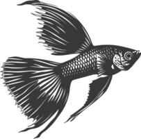 ai generiert Silhouette Guppy Fisch Tier schwarz Farbe nur voll Körper vektor