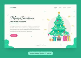 flache Illustration, Zielseitenvorlage mit Weihnachtsbaum und Geschenkbox, verwendet für Web, App. vektor