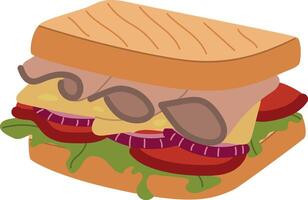 Sandwich mit Schinken, Kopfsalat, Tomate und Käse, Grafik Design Elemente zum Speisekarte, Werbung, Poster, Broschüre, schnell Essen Vektor Illustration