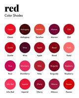 röd Färg nyanser färgrutor palett med namn vektor