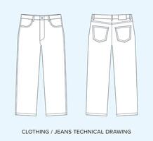 denim byxor med fickor, teknisk teckning, kläder plan för mode designers vektor