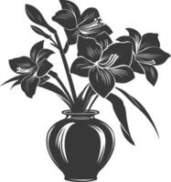 ai genererad silhuett amaryllis blomma i de vas svart Färg endast vektor