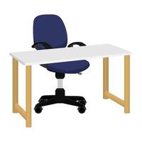 Schreibtisch mit modernem Holztisch und modernem verstellbarem Bürosessel mit schönem Design mit 3D-Ansicht isoliert vektor