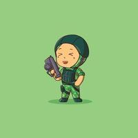 rolig illustration av muslimska kvinnliga soldater skrattar ikon koncept isolerade premium vektor
