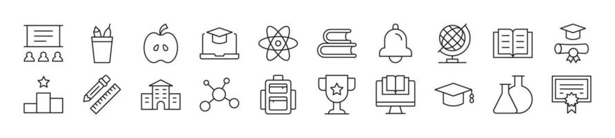 Pack von linear Symbole von Schule, Hochschule, Universität. editierbar Schlaganfall. linear Symbol zum Netz Websites, Zeitungen, Artikel Buch vektor