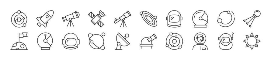 Sammlung von dünn Zeichen von Astronaut. editierbar Schlaganfall. einfach linear Illustration zum Shops, Geschäfte, Banner, Design vektor