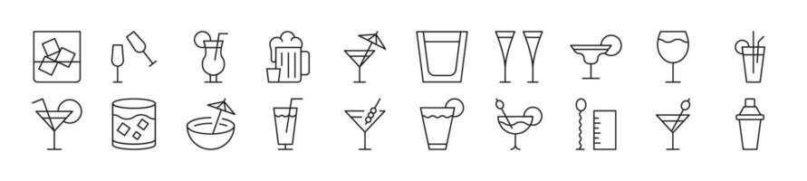 bündeln von linear Symbole von verschiedene Getränke. editierbar Schlaganfall. linear Symbol zum Netz Websites, Zeitungen, Artikel Buch vektor