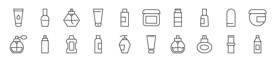 kosmetisk flaskor linje ikoner samling. redigerbar stroke. enkel linjär illustration för webb webbplatser, tidningar, artiklar bok vektor