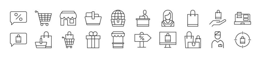 uppsättning av tunn linje ikoner av säljare. redigerbar stroke. enkel linjär illustration för webb webbplatser, tidningar, artiklar bok vektor