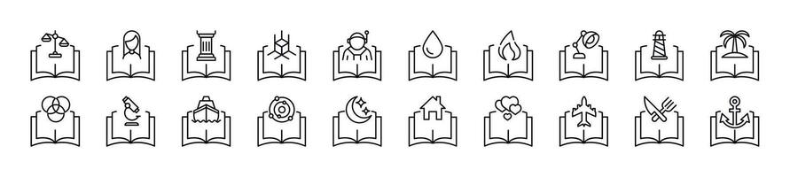 bündeln von linear Symbole von Artikel Über Bücher. editierbar Schlaganfall. linear Symbol zum Netz Websites, Zeitungen, Artikel Buch vektor