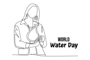 ett kontinuerlig linje teckning av värld vatten dag begrepp. klotter vektor illustration i enkel linjär stil.