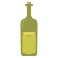 Grün Glas transparent Flasche mit Gemüse Öl und Kork, Karikatur Stil. Vektor Illustration isoliert auf Weiß Hintergrund, Hand gezeichnet, eben Design