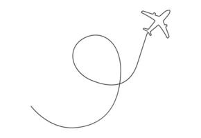 kontinuerlig ett linje teckning av flygplan linje väg. vektor ikon av flygplan flyg rutt med Start punkt. isolerat på vit bakgrund vektor illustration