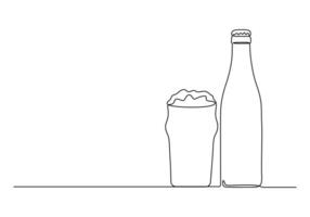 Bier Glas und Flasche kontinuierlich einer Linie Zeichnung Vektor Illustration. Profi Vektor