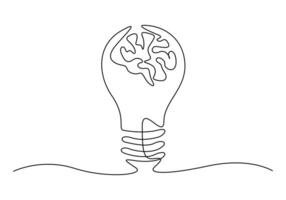 enda linje teckning av glödlampa med mänsklig hjärna för medicinsk företag logotyp identitet vektor illustration
