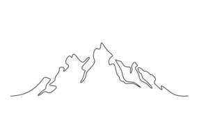 kontinuierlich einer Linie Zeichnung von Berg Angebot Landschaft. Abenteuer Winter Sport Konzept isoliert auf Weiß Hintergrund Vektor Illustration