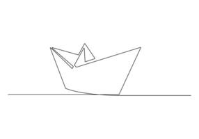 kontinuerlig ett linje teckning av papper båt origami leksak begrepp vektor illustration