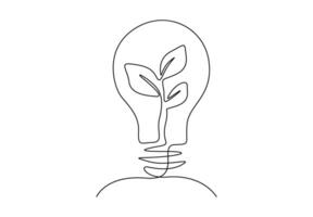 kontinuierlich einer Linie Zeichnung von Licht Birne und Pflanze. Vektor Illustration