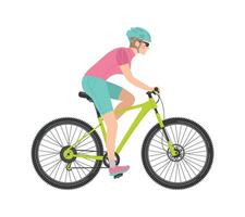 en kvinna rider en cykel. sporter, Träning, friska livsstil. vektor platt tecknad serie isolerat illustration