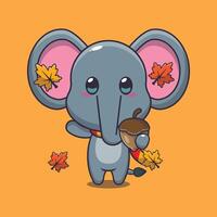 süß Elefant mit Eicheln beim Herbst Jahreszeit Karikatur Vektor Illustration