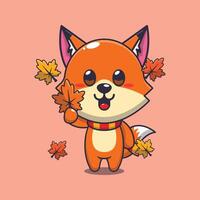 süß Fuchs halten Herbst Blatt. vektor