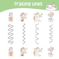 spårande vertikal rader aktivitet för barn. spårande kalkylblad för ungar, praktiserande de motorisk Kompetens vektor