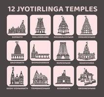 12 jyotirlinga Tempel vektor Symbol Satz. 12 Shiva mandir.