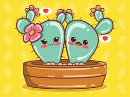 Süße Kaktus-Paar-Cartoon-Figur und Illustration. vektor