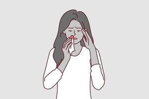 Blutung von Nase von krank Frau halten Taschentuch, verursacht durch hoch intrakraniell Druck vektor