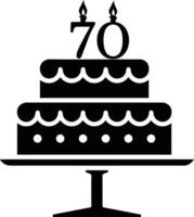 ein Schwarz und weiß Bild von ein Kuchen mit das Nummer 70 auf Es. vektor