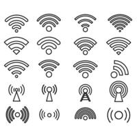 Signal Symbol Vektor Satz. W-lan Illustration Zeichen Sammlung. Antenne und Satellit Signal Symbole. kabellos Logo.