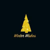 funkelnder Weihnachtsbaum. goldenes metallisches Glitzersymbol auf dunkelblauem Hintergrund. Frohe Weihnachten und ein glückliches neues Jahr 2022. Vektor-Illustration. vektor