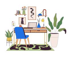 Zuhause Büro mit Laptop Linie Karikatur eben Illustration vektor