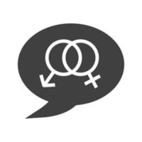 Sprechen Sie über das Symbol für Sex-Glyphen. Silhouette-Symbol. Chat-Box mit ineinandergreifenden Mann- und Frauenzeichen im Inneren. negativer Raum. isolierte Vektorgrafik vektor