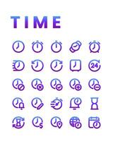 Zeit Symbol Sammlungen im Gradient Linie Stil, einschließlich betrachten, Stunde, Uhr, Alarm, Timer, Geschichte, Zeitplan und andere. vektor