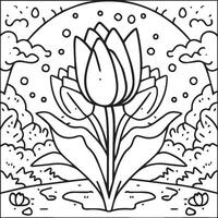 Tulpe Färbung Seiten. Tulpe Blume Gliederung Vektor. Blumen Färbung Seiten zum Färbung Buch vektor