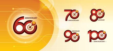 einstellen von 60 zu 100 Jahre Jahrestag Logo Design, sechzig zu hundert Jahre feiern Jahrestag Logo mehrere Linie zum Feier vektor