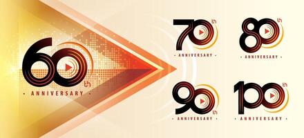 uppsättning av 60 till 100 år årsdag logotyp design, sextio till hundra år fira årsdag logotyp flera olika linje för firande vektor