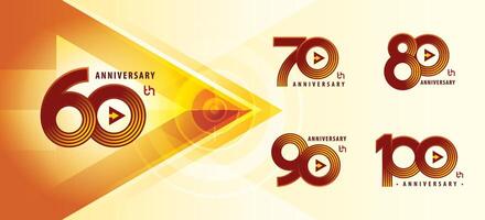 uppsättning av 60 till 100 år årsdag logotyp design, sextio till hundra år fira årsdag logotyp flera olika linje för firande vektor