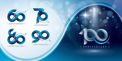 uppsättning av 60 till 100 år årsdag logotyp design, fira årsdag logotyp vektor