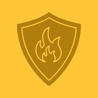brandmän badge glyf färgikon. siluett symbol. skyddssköld med eld. negativt utrymme. vektor isolerade illustration