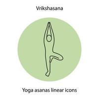 vrikshasana yoga position linjär ikon. tunn linje illustration. yoga asana kontur symbol. vektor isolerade konturritning