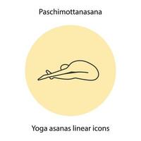 Paschimottanasana Yoga Position lineares Symbol. dünne Linie Abbildung. Yoga-Asana-Kontursymbol. Vektor isolierte Umrisszeichnung