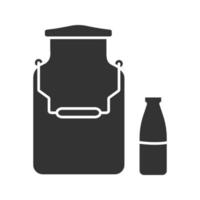 Milchkanne und Flaschensymbol. Milchbauernhof. Silhouette-Symbol. negativer Raum. isolierte Vektorgrafik vektor