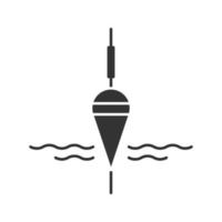 fiske flöte glyfikon. bobber. sportfiskeutrustning. siluett symbol. negativt utrymme. vektor isolerade illustration