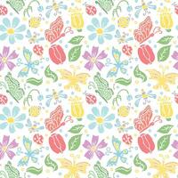 Frühling Blumen- Muster mit Blumen, Schmetterlinge, Bienen und Marienkäfer. nahtlos Blumen Hintergrund vektor