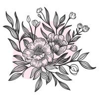 Luxus Blumen und Logo. modisch botanisch Elemente. Hand gezeichnet Linie Blätter Geäst und Blühen. Hochzeit elegant Wildblumen zum Einladung speichern das Datum Karte. Vektor