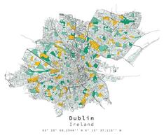 Dublin Irland städtisch Detail Straßen Straßen Karte ,Vektor Element Vorlage Bild vektor