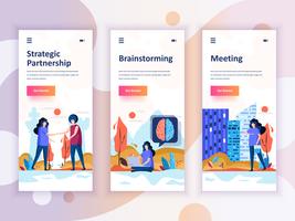 Set von Onboarding-Bildschirmen für die Benutzeroberfläche für Partnerschaft, Brainstorming, Meeting und Mobile App-Vorlagen. Moderner UX, UI-Bildschirm für mobile oder responsive Website. Vektor-illustration vektor