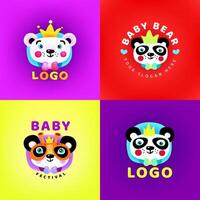 bunt einstellen Baby Bär Logos. Logotyp. süß Karikatur Panda Bär mit ein Krone .Vektor eps 10 vektor